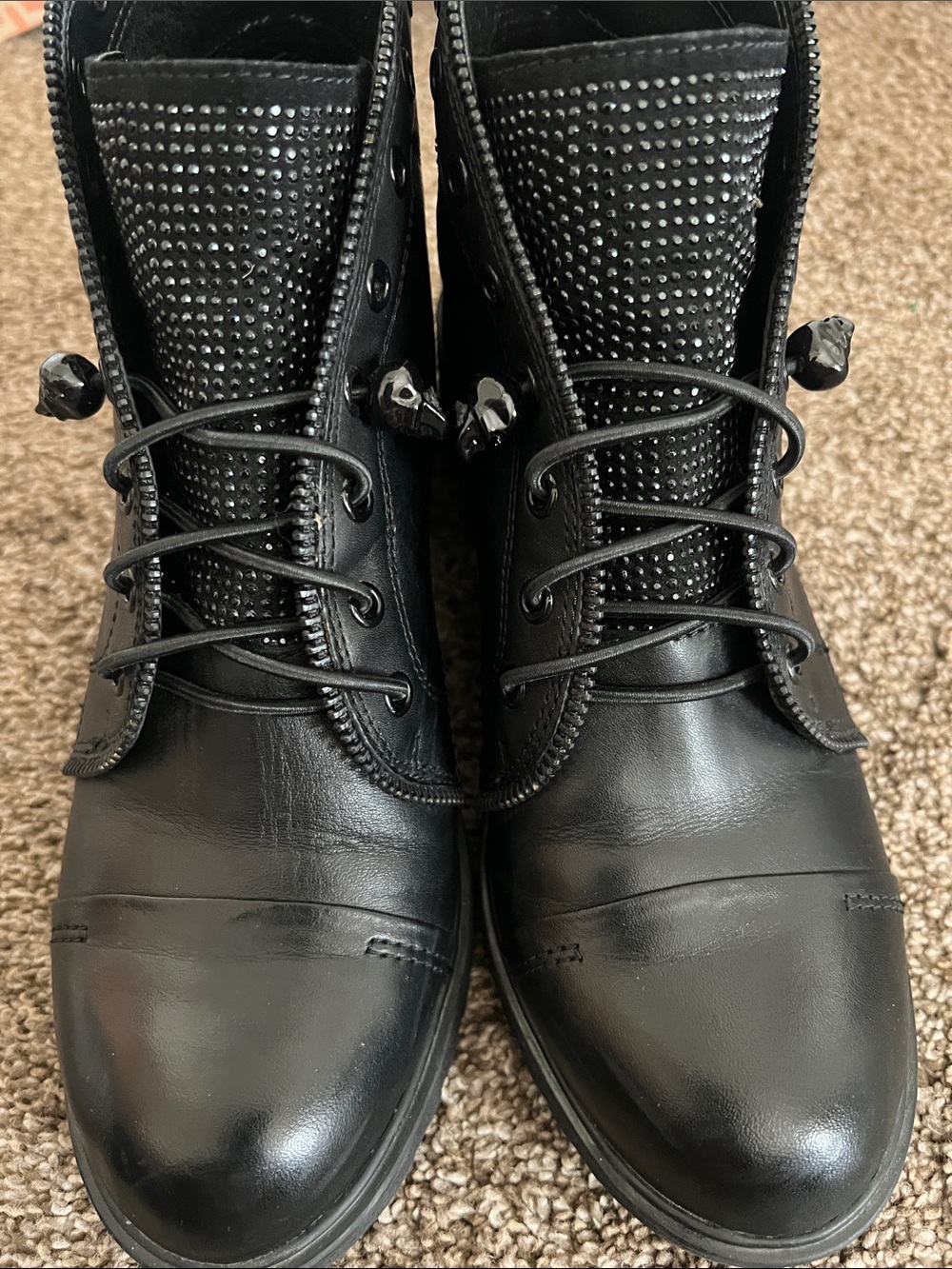 Gianni Bini Black Leather Ankle Boots with Studded Tongue - Picture 6 of 10